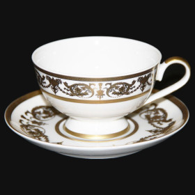 Набор чайных пар 200 мл 6 шт  Bavarian Porcelain &quot;Александрия /Золотой узор на белом&quot; / 069087