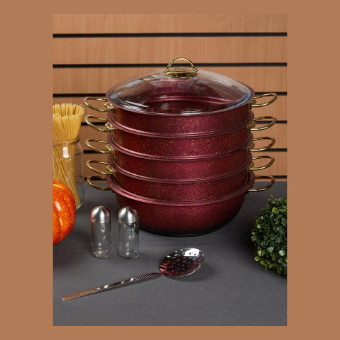 Мантоварка 28 х 10 см с антипригарным покрытием 5,8 л красная  O.M.S. Collection &quot;GRANITE COUSCOUS PAN SET&quot; / 295694