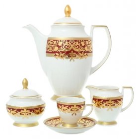 Кофейный сервиз на 6 персон 15 предметов  Falkenporzellan &quot;Наталия /Бордо в золотой роскоши&quot; / 137662