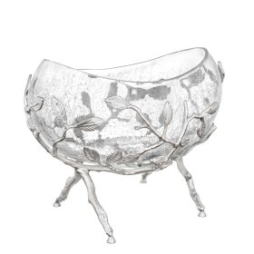 Конфетница 26 см н/н Ладья  Taj Glass &quot;Белый обгез /серебро&quot; / 335058