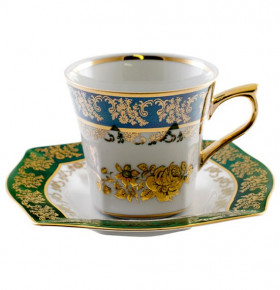 Набор кофейных пар 100 мл 6 шт  Royal Czech Porcelain "Львов /Золотая роза /Зеленая" / 203882