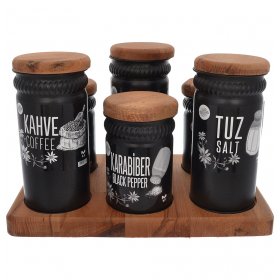 Набор банок для сыпучих продуктов 6 шт на подставке чёрные "Yildiray Metal Siayh" / 280909