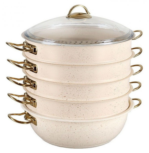 Мантоварка 34 см с антипригарным покрытием бежевая  O.M.S. Collection &quot;GRANITE COUSCOUS PAN SET /GOLD&quot; / 227699