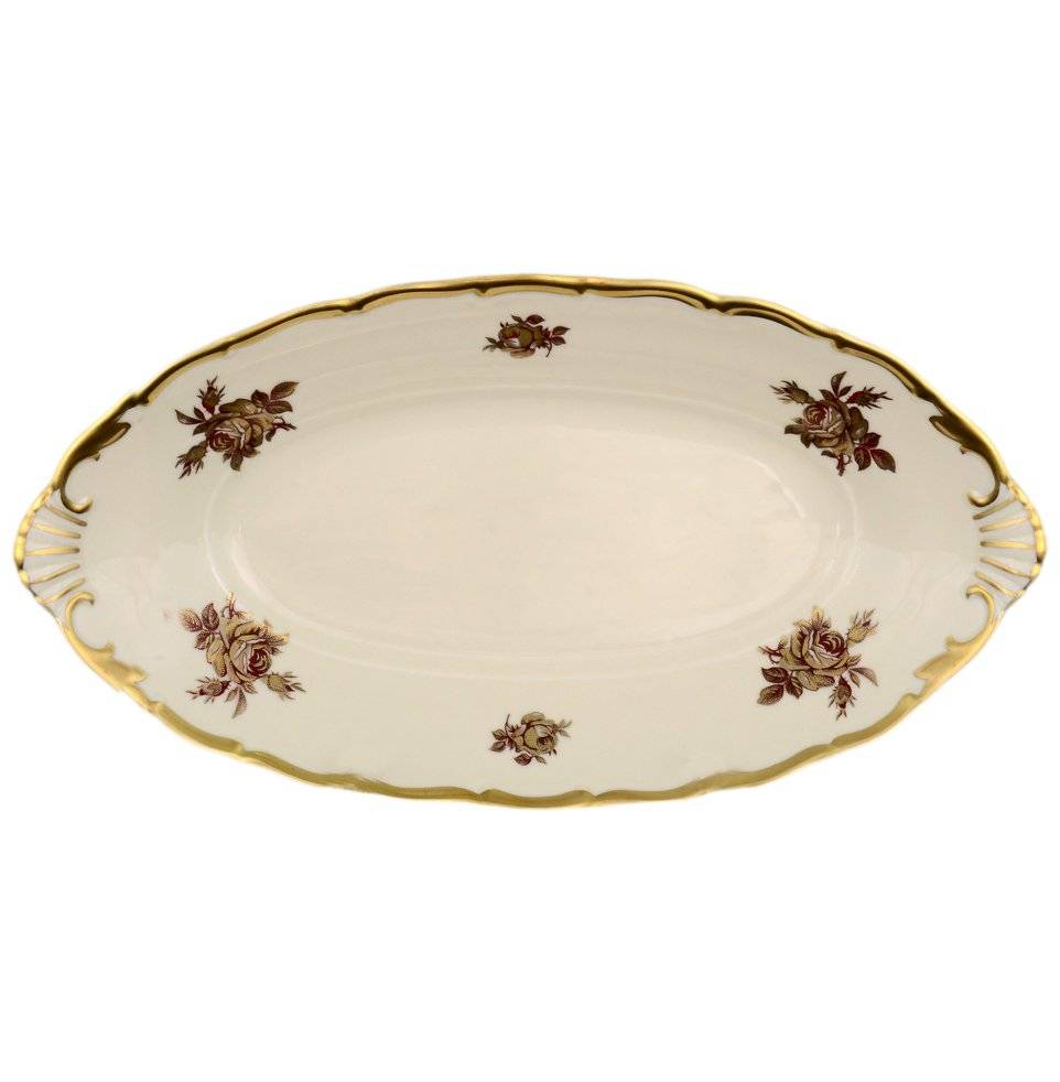 Блюдо 26 см овальное  Bohemia Porcelan Moritz Zdekauer 1810 s.r.o. "Анжелика /Красная роза с золотом /СК" / 067744 в Санкт-Петербурге