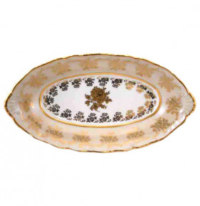 Блюдо 26 см овальное  Bohemia Porcelan Moritz Zdekauer 1810 s.r.o. "Офелия /Бежевая /Золотая роза" / 021470