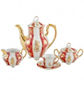 Кофейный сервиз на 6 персон 15 предметов  Royal Czech Porcelain "Болеро /Золотая роза /Красная" / 204669