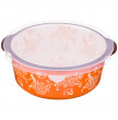 Блюдо для запекания 20 х 19 х 7 см с пластиковой крышкой  Agness &quot;Цветы /Оранжевый&quot; / 191947