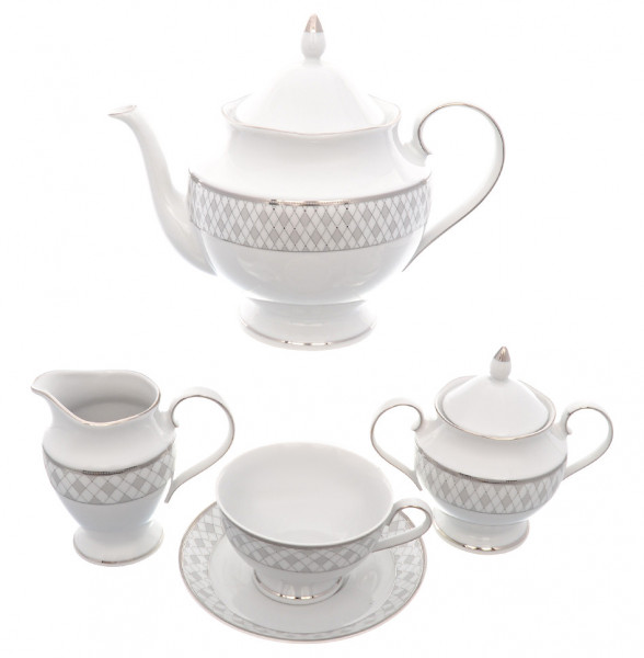 Чайный сервиз на 6 персон 15 предметов  Repast &quot;Серо-белая сетка&quot; / 230462