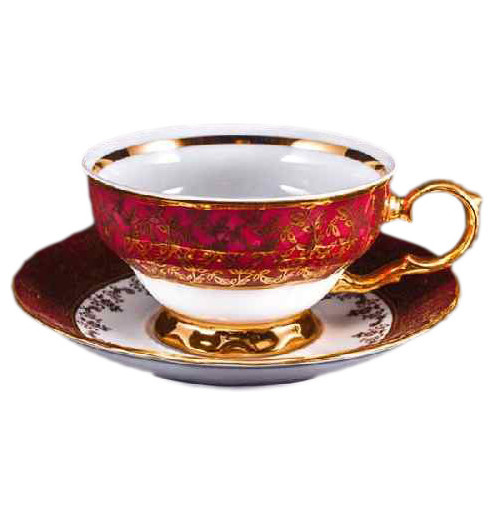 Набор чайных пар 230 мл 6 шт  Bohemia Porcelan Moritz Zdekauer 1810 s.r.o. &quot;Магнолия /Красная с золотыми листиками&quot; / 053037