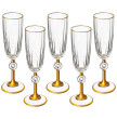 Бокалы для шампанского 150 мл 6 шт  DECORES &quot;Отводка золото&quot; золотая ножка / 313444