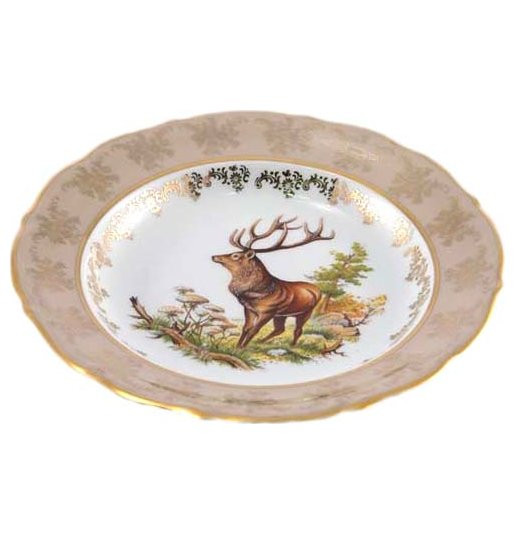 Набор тарелок 24 см 6 шт глубокие  Royal Czech Porcelain &quot;Мария-Тереза /Охота бежевая&quot; / 203509