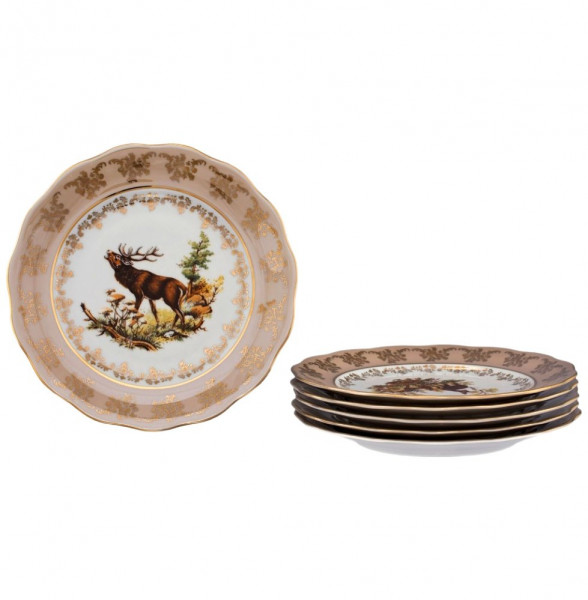 Набор тарелок 25 см 6 шт  Royal Czech Porcelain &quot;Аляска /Охота бежевая&quot; / 204034