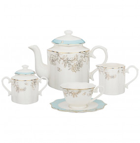 Чайный сервиз на 6 персон 15 предметов бело-голубой  LEFARD "Цветочки /Золото" / 186245