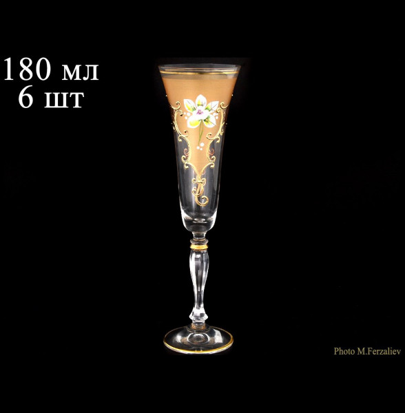 Бокалы для шампанского 180 мл 6 шт  Bohemia &quot;Виктория /Лепка золотая&quot; К-А / 065626