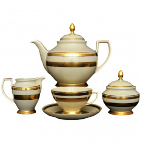 Чайный сервиз на 6 персон 15 предметов  Falkenporzellan "Констанц /Двойная золотая лента /9321" крем. / 021124