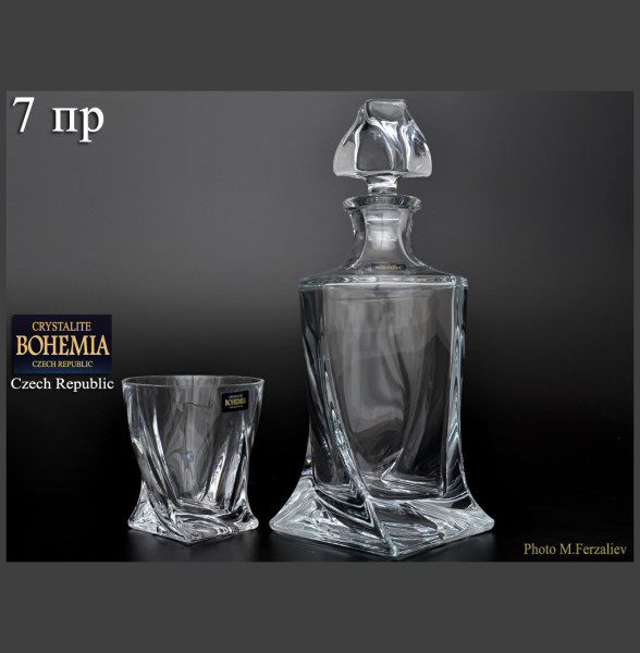 Набор для виски 7 предметов (графин 850 мл + 6 стаканов по 340 мл)  Crystalite Bohemia &quot;Квадро /Без декора&quot; / 006767