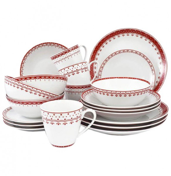 Набор посуды на 4 персоны 20 предметов  Leander &quot;Hyggelyne /Красные узоры&quot; / 158491