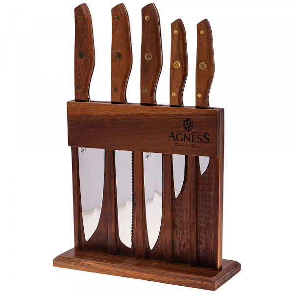 Набор кухонных ножей 6 предметов /деревянная подставка &quot;Agness&quot; / 195934