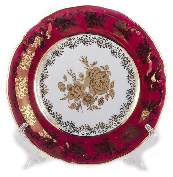 Набор тарелок 17 см 6 шт  МаМ декор &quot;Фредерика /Золотая роза /красная&quot; / 252513