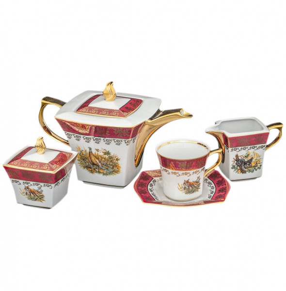 Чайный сервиз на 6 персон 15 предметов  Royal Czech Porcelain &quot;Львов /Охота красная&quot; / 203466