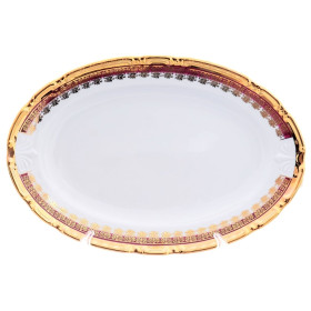 Блюдо 39 см овальное  Thun &quot;Констанция /Малиновая полоса с золотом&quot; / 149903