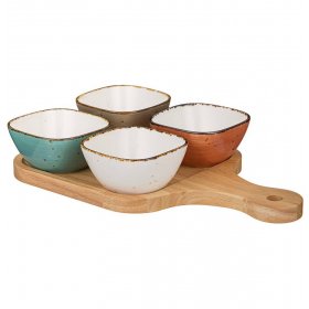 Набор салатников 4 шт на деревянной подставке 30 х 19 х 6,7 см  Bronco "Nature /Ассорти" / 275511