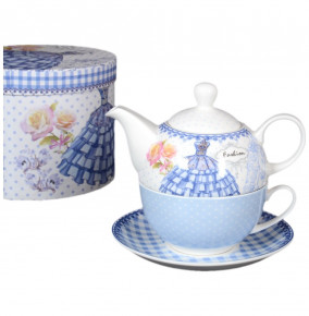 Чайный набор 3 предмета (чайная пара 350 мл + чайник 380 мл)  Royal Classics "Модница" голубой / 124435