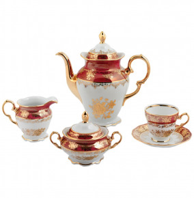 Кофейный сервиз на 6 персон 15 предметов (без кофейника)  Royal Czech Porcelain "Аляска /Золотая роза /Красная" / 203892