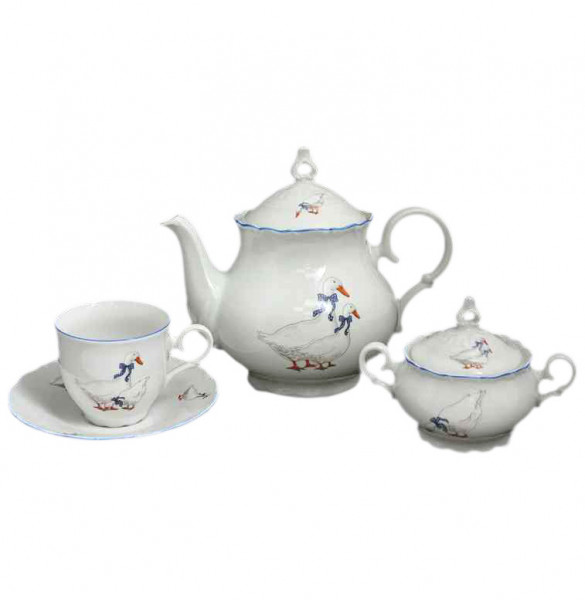 Чайный сервиз на 6 персон 15 предметов  Bohemia Porcelan Moritz Zdekauer 1810 s.r.o. &quot;Офелия /Гуси&quot; / 013570