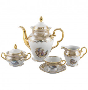 Кофейный сервиз на 6 персон 15 предметов  Royal Czech Porcelain "Аляска /Барокко бежевое" / 204654