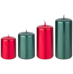 Набор свечей (7, 8, 10, 12 х 5 см) 4 шт (красный и зеленый металлик) / 331412