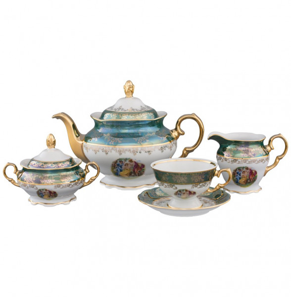 Чайный сервиз на 6 персон 15 предметов  Royal Czech Porcelain &quot;Аляска /Мадонна зелёная&quot; / 086863