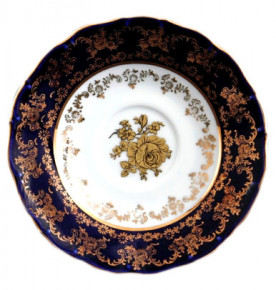 Набор блюдец 13,5 см 6 шт  Bohemia Porcelan Moritz Zdekauer 1810 s.r.o. "Офелия /Золотые розы /Кобальт" / 100859