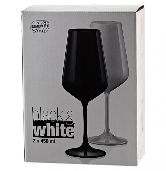 Бокалы для красного вина 450 мл 2 шт  Crystalex CZ s.r.o. &quot;Сандра /Чёрное и Белое&quot; прозрачная ножка / 213970