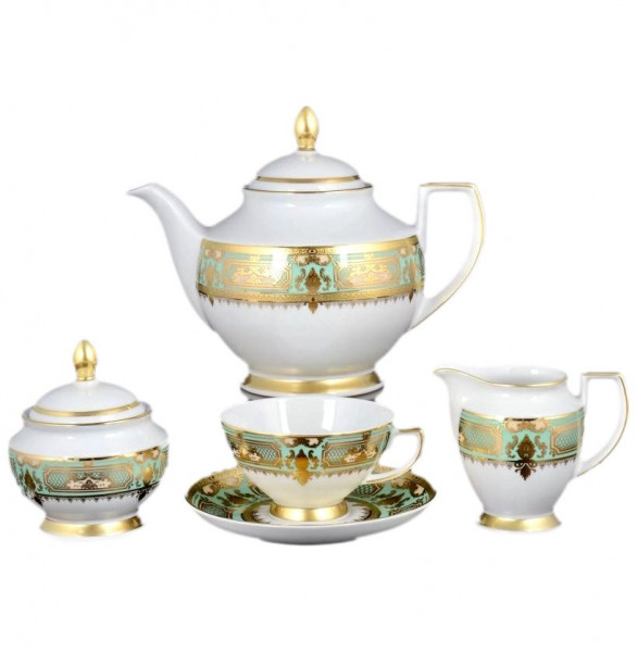 Чайный сервиз на 6 персон 15 предметов  Falkenporzellan &quot;Донна /Бирюза в золотой роскоши&quot; / 149776
