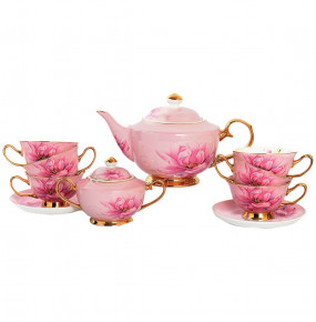 Чайный сервиз на 6 персон 14 предметов (без молочника)  Royal Classics "Лотос /Розовый" / 148753