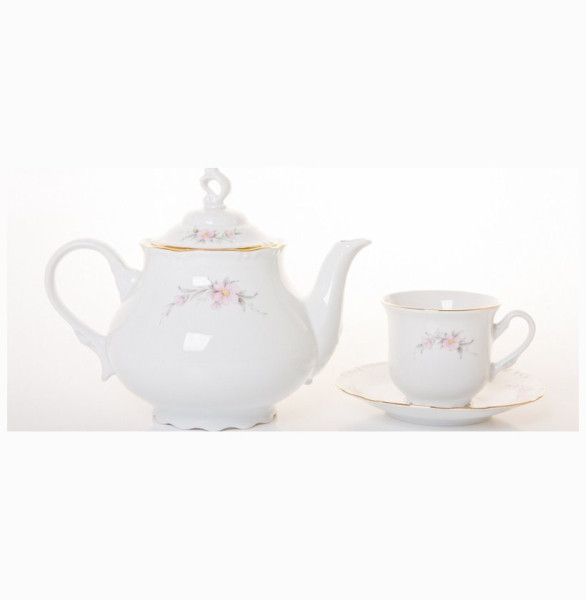 Чайный сервиз на 6 персон 15 предметов  Thun &quot;Констанция /Бледно-розовый цветок&quot; / 051300