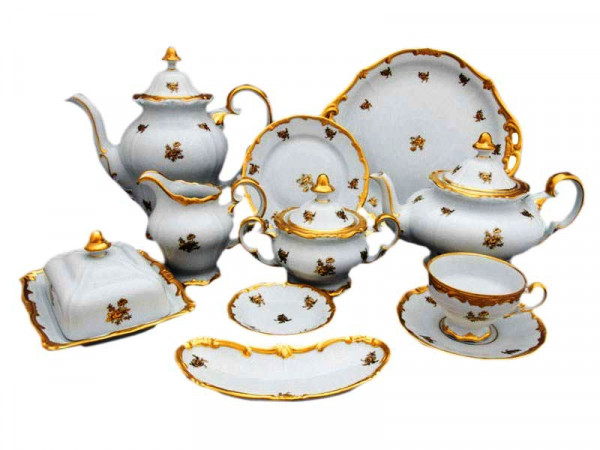 Чайный сервиз на 12 персон 55 предметов  Weimar Porzellan &quot;Роза золотая /золото&quot; / 002102
