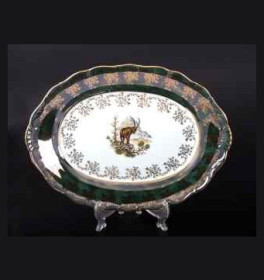 Блюдо 36 см овальное  Bohemia Porcelan Moritz Zdekauer 1810 s.r.o. &quot;Магнолия /Охота зелёная&quot; / 038368