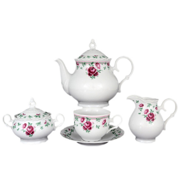 Чайный сервиз на 6 персон 15 предметов  Bohemia Porcelan Moritz Zdekauer 1810 s.r.o. &quot;Офелия 918 /Розочки&quot; / 065121