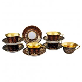 Набор чайных пар 100 мл 6 шт низкие  Leander &quot;Виндзор /Золотые цветы /шоколад&quot; 1 / 158677