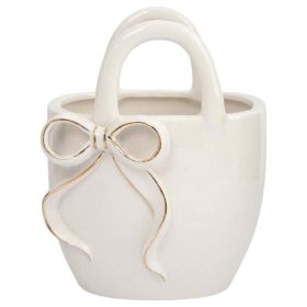 Ваза для цветов 16 см декоративная бело-золотистая  Anna Lafarg Emily &quot;Сумка с бантом /Townlet&quot; / 385675