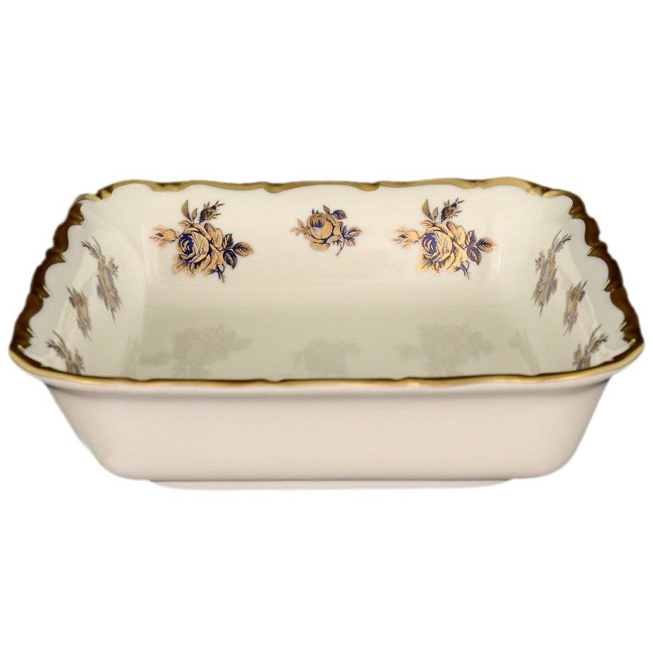 Салатник 16 см квадратный  Bohemia Porcelan Moritz Zdekauer 1810 s.r.o. "Анжелика /Синяя роза с золотом /СК" / 067766 в Санкт-Петербурге