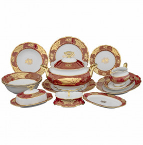 Столовый сервиз на 6 персон 27 предметов  Royal Czech Porcelain "Мария-Луиза /Кленовый лист /Красный" / 204711
