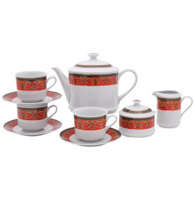 Чайный сервиз на 6 персон 15 предметов  Leander "Сабина /Цветочный узор на красном" / 159066