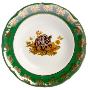 Тарелка 22,5 см 1 шт глубокая  Porcelaine Czech Gold Hands "Мария-Тереза /Охота зеленая" / 153162