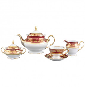 Чайный сервиз на 6 персон 15 предметов  Royal Czech Porcelain "Аляска /Виноградные листья на красном /Золото" / 203732