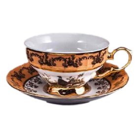 Набор чайных пар 230 мл 6 шт низкие н/н  Bohemia Porcelan Moritz Zdekauer 1810 s.r.o. &quot;Магнолия /Охота бежевая&quot; / 052568