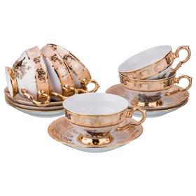 Набор чайных пар 230 мл 6 шт низкие н/н  Bohemia Porcelan Moritz Zdekauer 1810 s.r.o. &quot;Магнолия /Охота бежевая&quot; / 052568