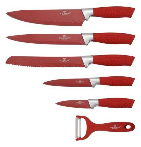 Набор ножей для кухни 7 предметов с подставкой  Berlinger Haus &quot;Blaumann&quot; красный / 147938